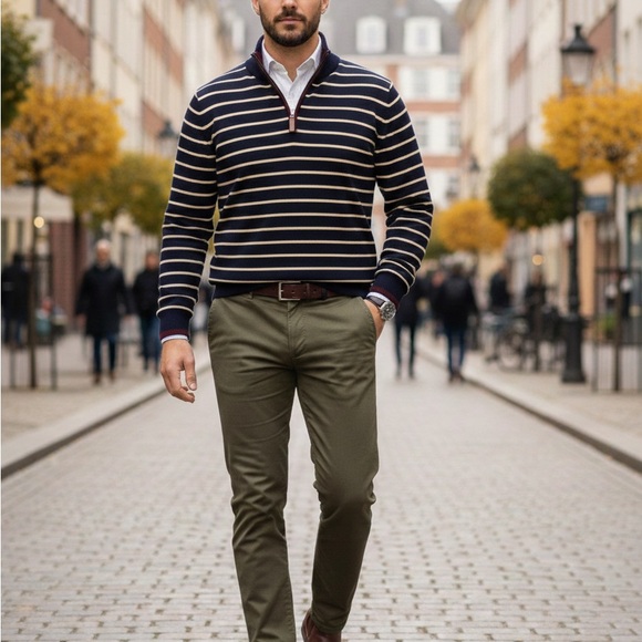 Brooks Brothers Other - Brooks Brothers Men's Zip-Up Sweater - Navy and Cream Stripes Size S NWT